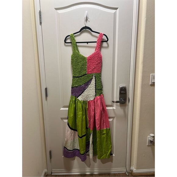 SWF Mottled Midi Dress in scooped hemline detail printed design size S NWOT$399 - Picture 5 of 8